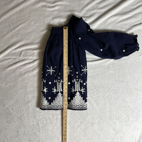 Joie Anthropologie Womens Peasant Blouse Size M Navy Blue White Embroidery Boho - Picture 6 of 6